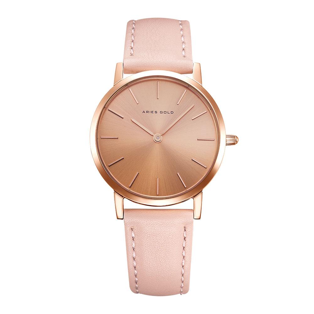 ARIES GOLD URBAN SANTOS ROSE GOLD STAINLESS STEEL L 1023 RG-RG PINK LEATHER STRAP WOMEN'S WATCH